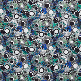 La Luna - Moon Collage Blue Silver Yardage