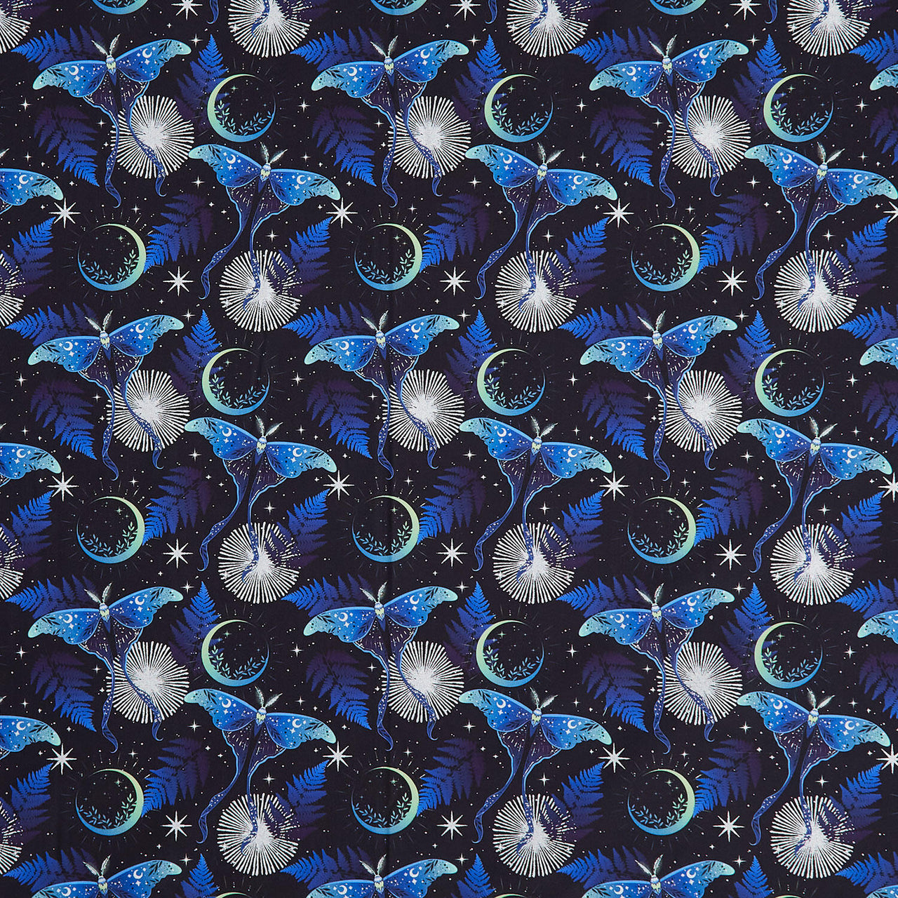 La Luna - Lunar Moths Blue Silver Yardage