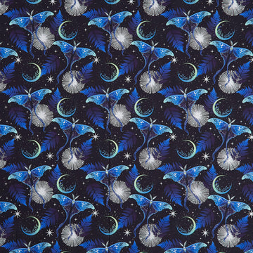 La Luna - Lunar Moths Blue Silver Yardage
