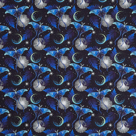 La Luna - Lunar Moths Blue Silver Yardage