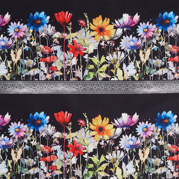 Blooming Day & Night - Floral Border Black Yardage