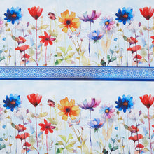Blooming Day & Night - Floral Border Blue Yardage