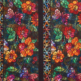 Dear Clara - Stained Glass Floral Border Black Yardage