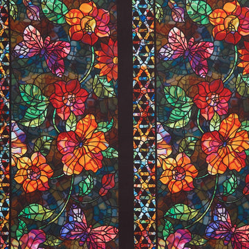 Dear Clara - Stained Glass Floral Border Black Yardage