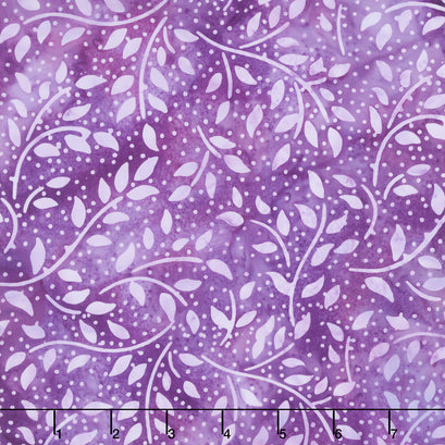 Tranquil Garden Batiks - Small Paisley Leaves Purple Yardage