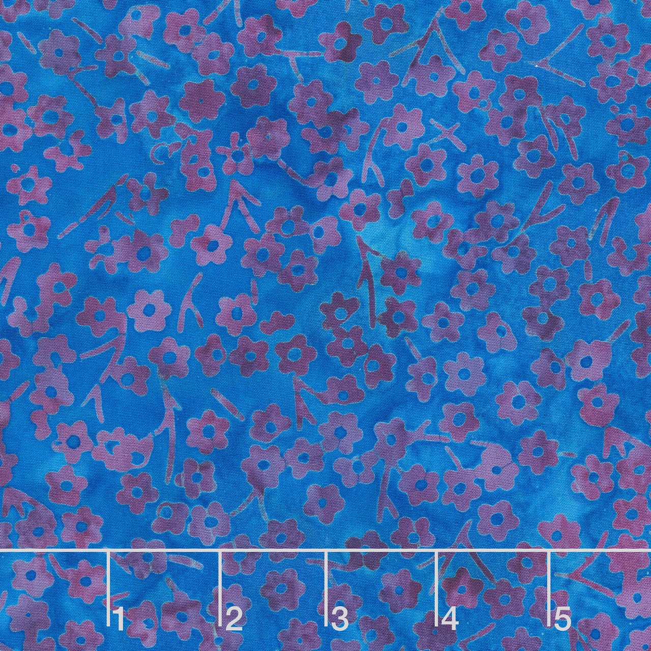 Tranquil Garden Batiks - Round Flower Stems Cornflower Yardage