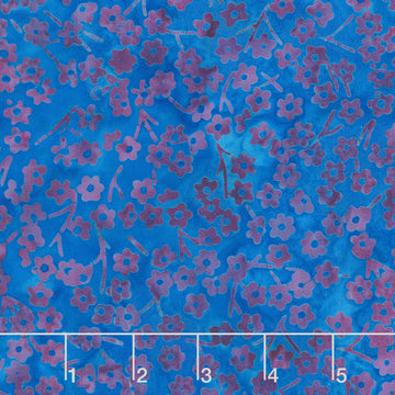 Tranquil Garden Batiks - Round Flower Stems Cornflower Yardage