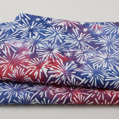 Liberty Batiks Favorites - Bursting Stars Multi Red Blue Dusty 2 Yard Cut