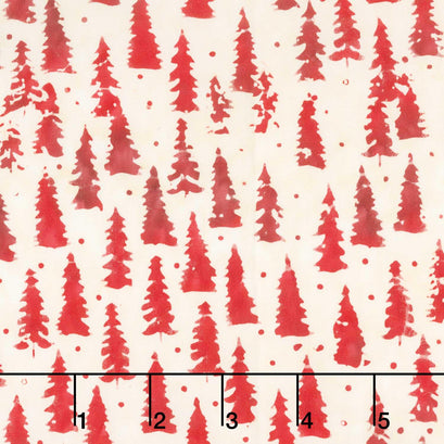 Festive Wishes Batiks - Fir Trees White Yardage