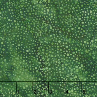 Festive Wishes Batiks - Snowflakes and Dots Green Yardage