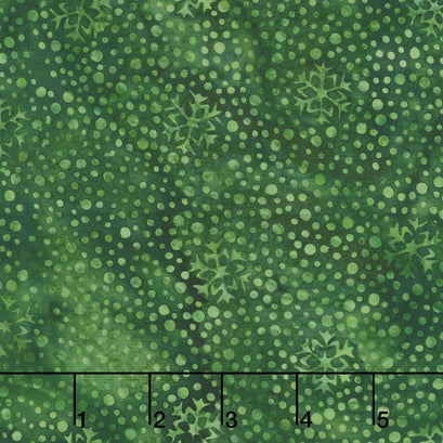 Festive Wishes Batiks - Snowflakes and Dots Green Yardage