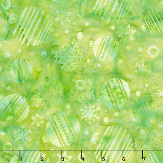 Festive Wishes Batiks - Tossed Ornaments Green Yardage