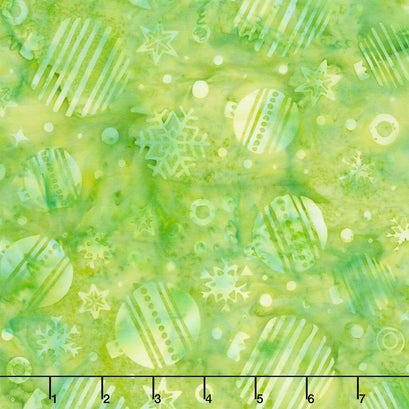 Festive Wishes Batiks - Tossed Ornaments Green Yardage