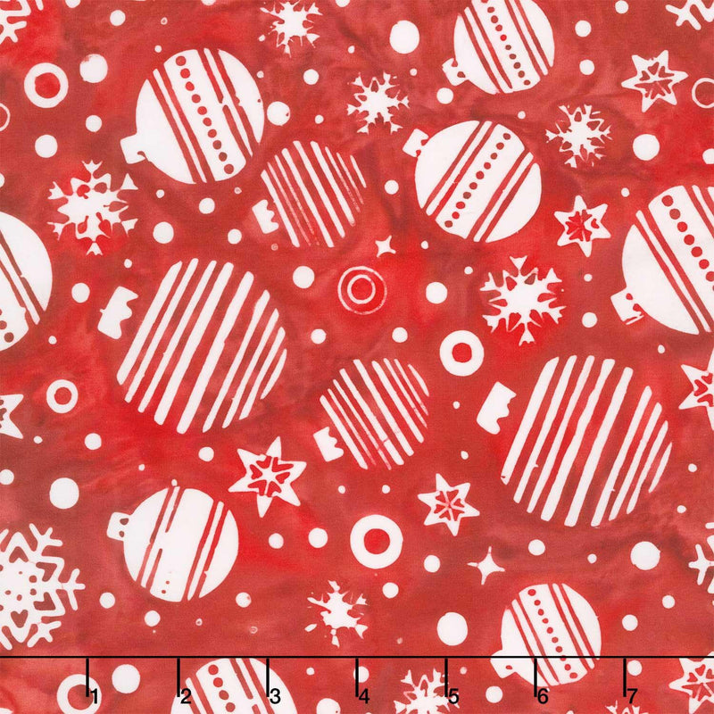 Festive Wishes Batiks - Tossed Ornaments Red Yardage