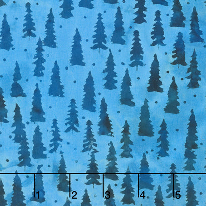 Snowfall Batiks - Fir Trees Blue Sapphire Yardage