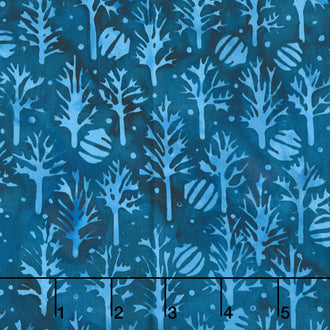 Snowfall Batiks - Trees and Ornaments Blue Navy Yardage