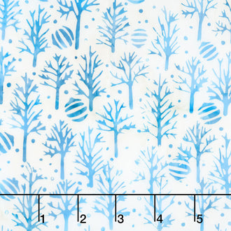Snowfall Batiks - Trees and Ornaments White Yardage