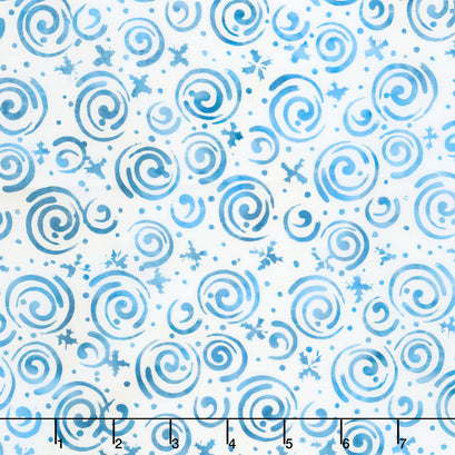 Snowfall Batiks - Snowflakes and Swirls White Yardage