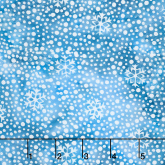 Snowfall Batiks - Snowflakes and Dots Blue Wave Yardage