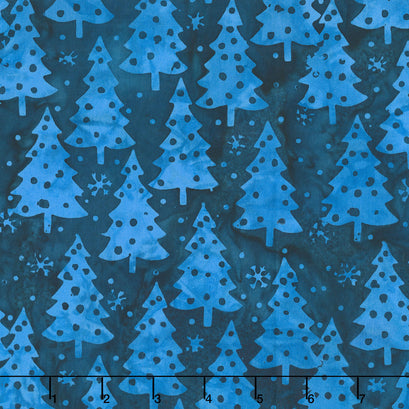 Snowfall Batiks - Trees Blue Navy Yardage