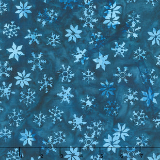 Snowfall Batiks - Snowflakes and Stars Blue Navy Yardage