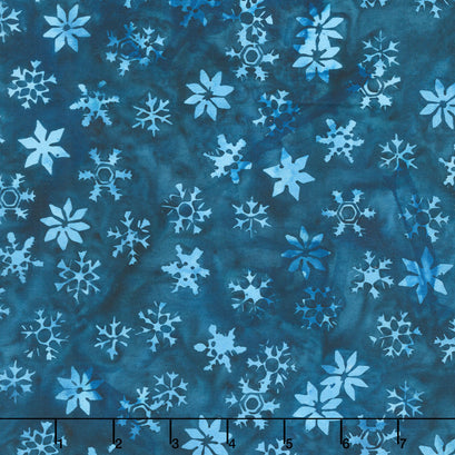 Snowfall Batiks - Snowflakes and Stars Blue Navy Yardage