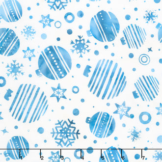 Snowfall Batiks - Tossed Ornaments White Yardage