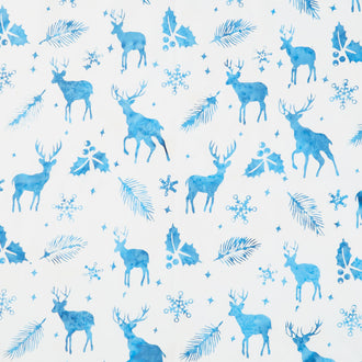 Snowfall Batiks - Deer Holly Snowflakes White Yardage