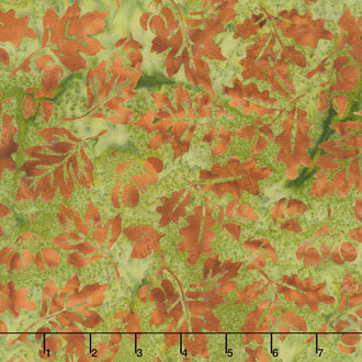 Autumn Ember Batiks - Acorns and Leaves Green Gecko Yardage