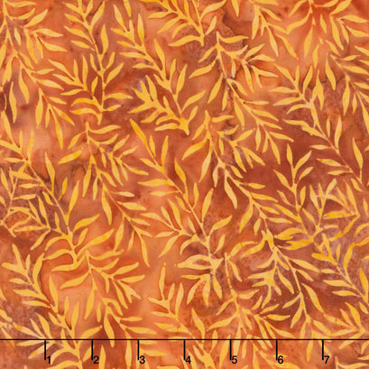 Fall Flair Batiks - Leafy Vine Orange Vermillion Yardage