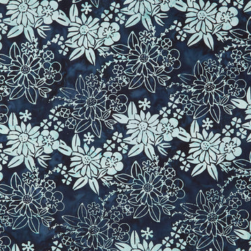 Frosted Foliage Batiks - Floral Spray Teal Bridgewater Yardage