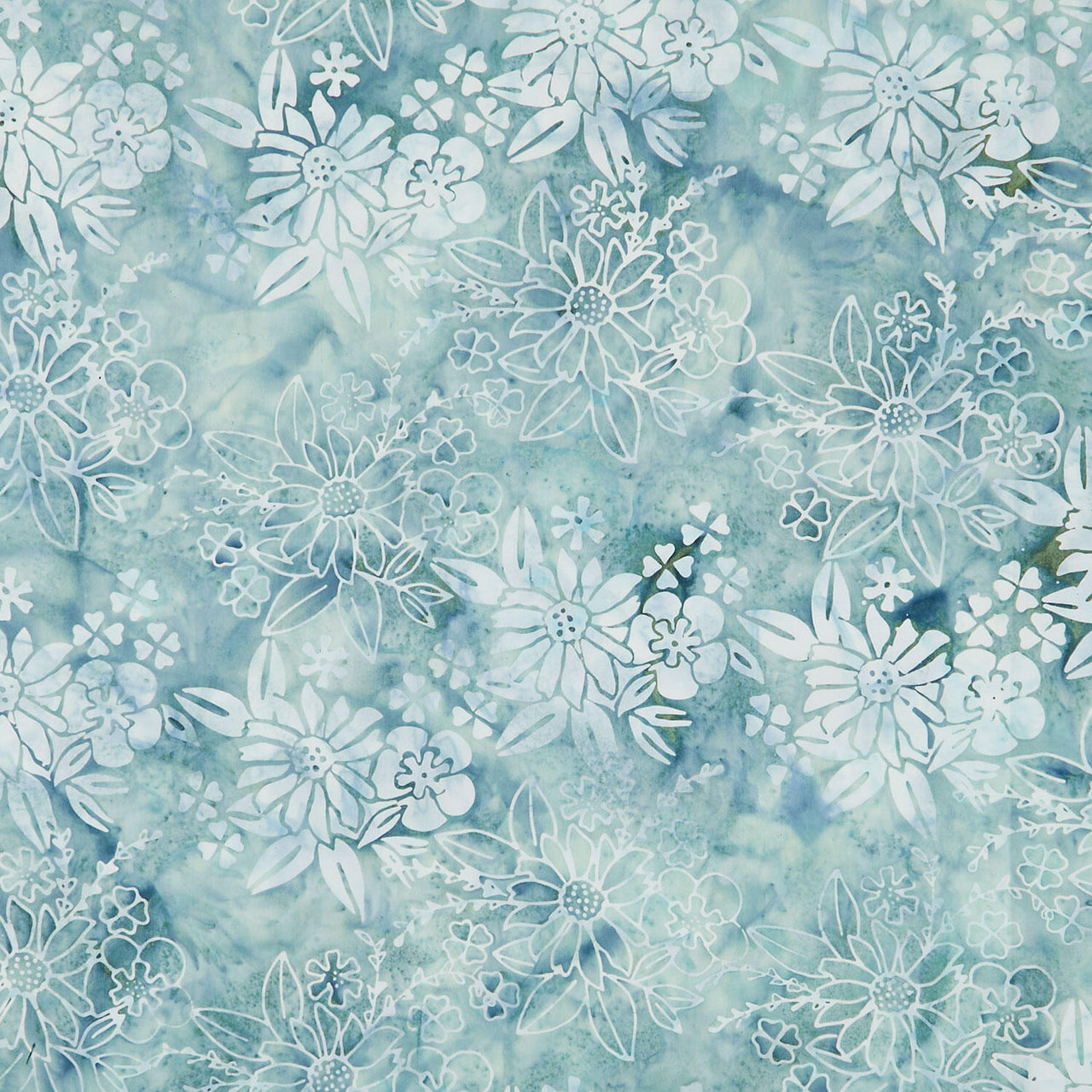 Frosted Foliage Batiks - Floral Spray Grey Iceberg Yardage
