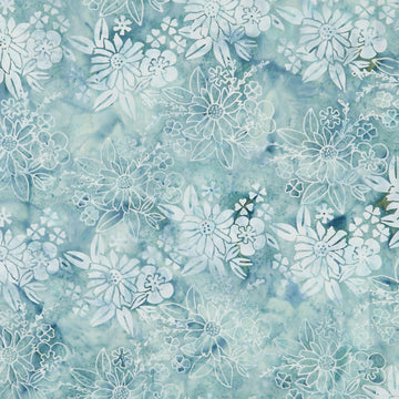 Frosted Foliage Batiks - Floral Spray Grey Iceberg Yardage