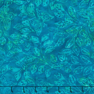 Enchanted Flutter Batiks - Butterfly Dragonfly Leaves Teal Yardage