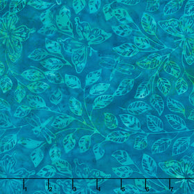 Enchanted Flutter Batiks - Butterfly Dragonfly Leaves Teal Yardage