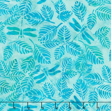 Enchanted Flutter Batiks - Dragonfly Leaves Teal Sea Glass Yardage