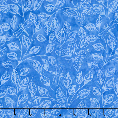Enchanted Flutter Batiks - Poppies Main Blue Chambray Yardage