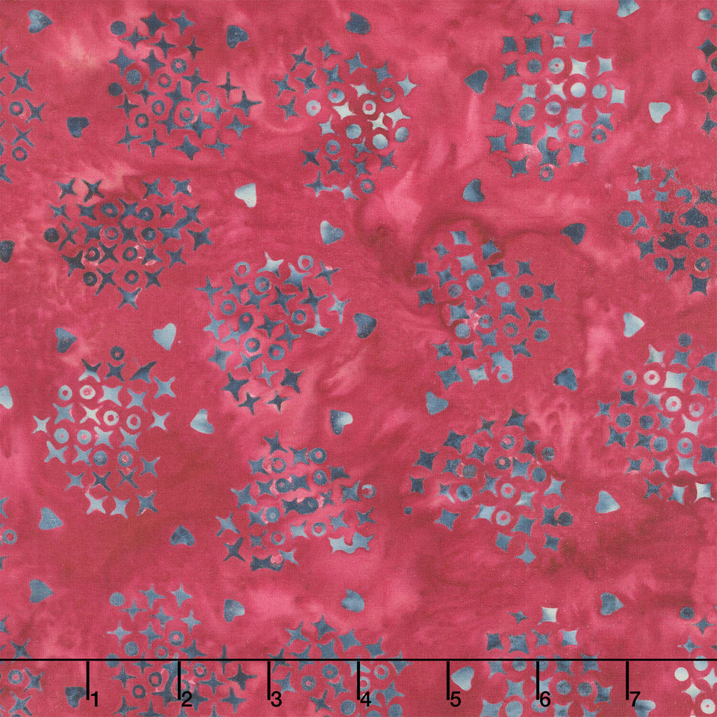 Missing You Batiks - Cross Stitch Hearts Pink Pomegranate Yardage
