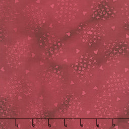 Missing You Batiks - Cross Stitch Hearts Red Burgundy Yardage