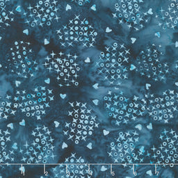 Missing You Batiks - Cross Stitch Hearts Blue Navy Yardage