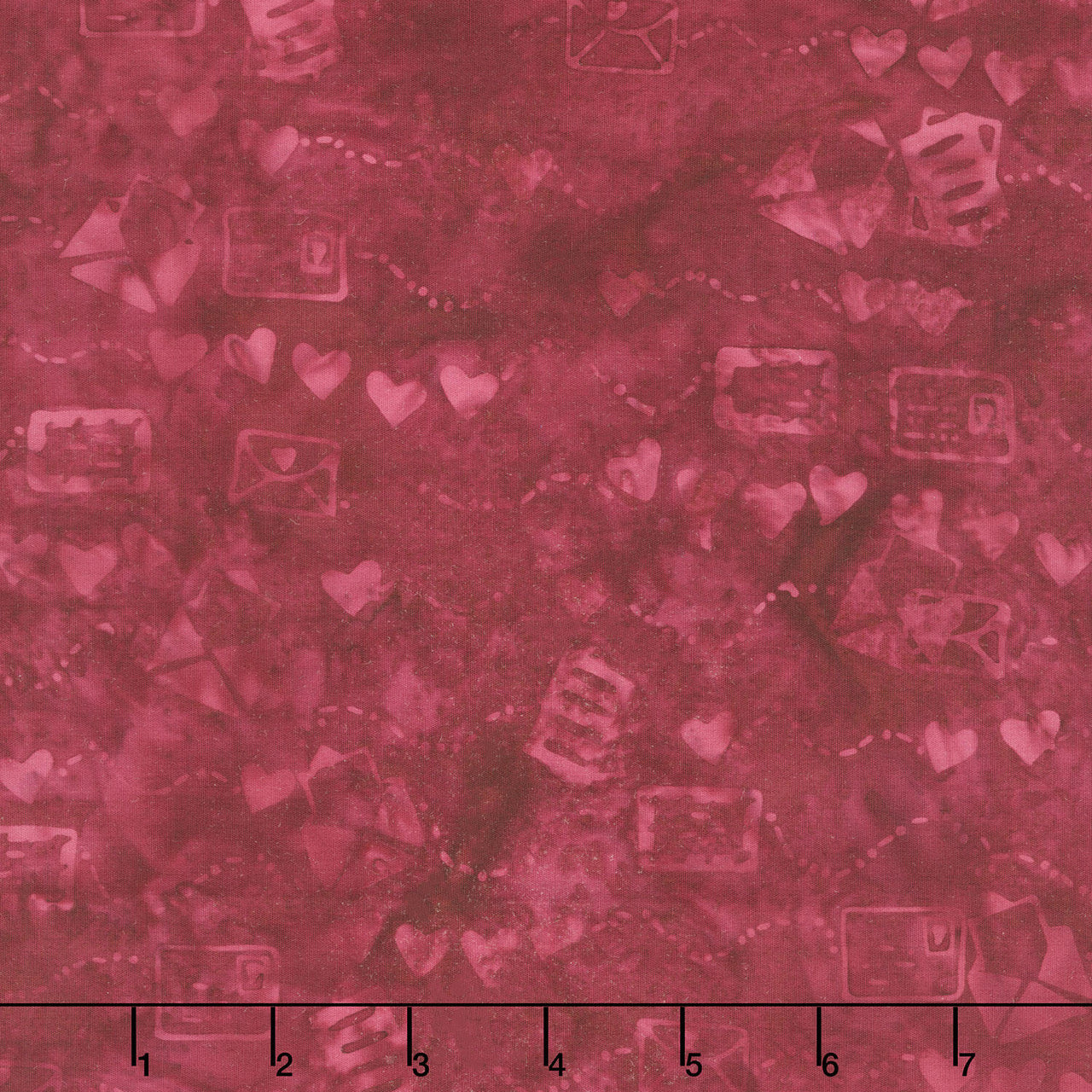Missing You Batiks - Air Mail Love Red Burgundy Yardage