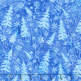 Frosted Wishes Batiks - Trees and Presents Blue Bluebird Yardage