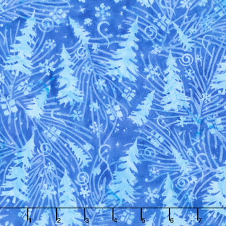 Frosted Wishes Batiks - Trees and Presents Blue Bluebird Yardage