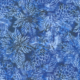 Frosted Wishes Batiks - Poinsettias and Pinecones Blue Navy Yardage