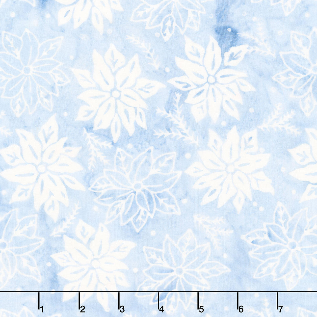Frosted Wishes Batiks - Poinsettias and Sprigs Blue Bluebelle Yardage