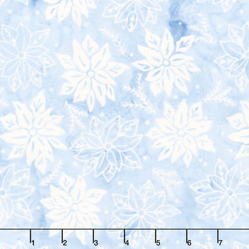 Frosted Wishes Batiks - Poinsettias and Sprigs Blue Bluebelle Yardage