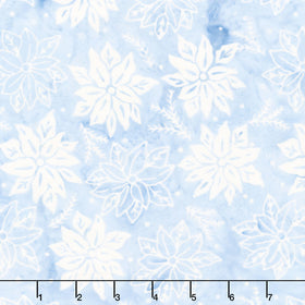 Frosted Wishes Batiks - Poinsettias and Sprigs Blue Bluebelle Yardage