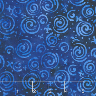 Frosted Wishes Batiks - Snowflakes and Swirls Blue Marine Yardage