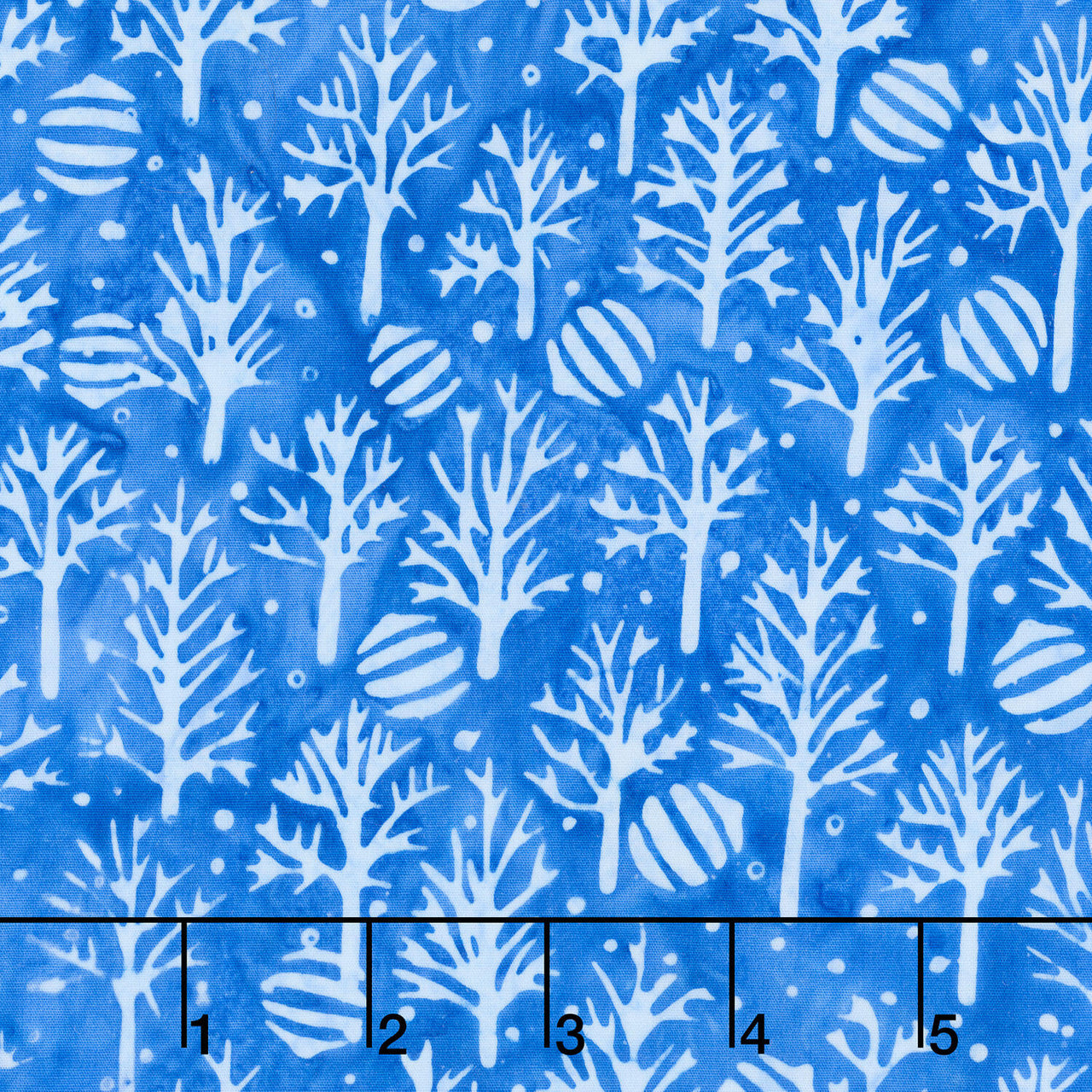 Frosted Wishes Batiks - Trees and Ornaments Blue Azure Yardage