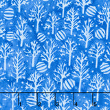 Frosted Wishes Batiks - Trees and Ornaments Blue Azure Yardage